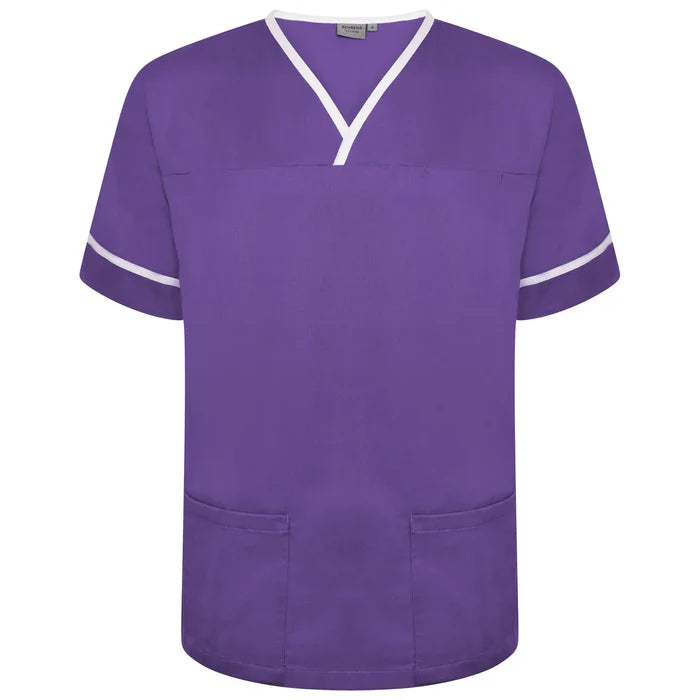 Behrens Contrast Trim Smart Scrub Top unisex with crossover neckline contrast trim waterproof-lined pockets and action back