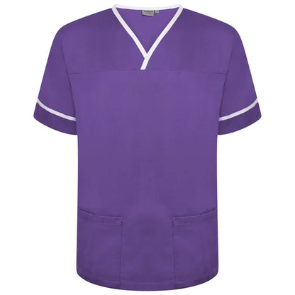 Behrens Contrast Trim Smart Scrub Top unisex with crossover neckline contrast trim waterproof-lined pockets and action back