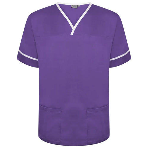 Behrens Contrast Trim Smart Scrub Top unisex with crossover neckline contrast trim waterproof-lined pockets and action back