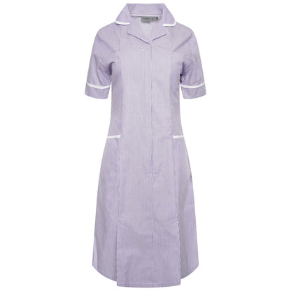 Behrens healthcare dress tall round collar princess seams concealed zip waterproof left breast pocket lower pockets key loop