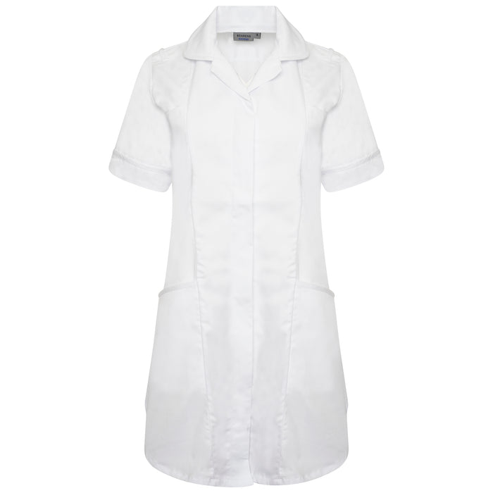 Behrens ladies professional tunic with epaulette loops round collar princess seams concealed zip and four pockets