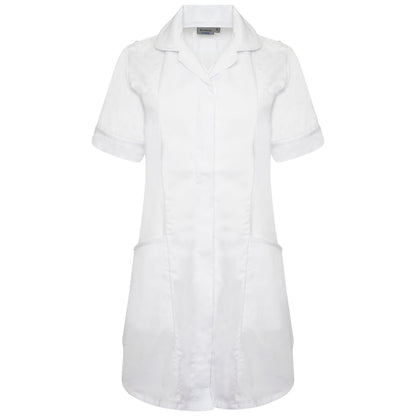 Behrens ladies professional tunic with epaulette loops round collar princess seams concealed zip and four pockets
