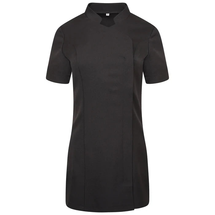 Behrens Lea Tunic women's asymmetrical 100% soft twill polyester concealed zip V-notch sleeves side seam vents
