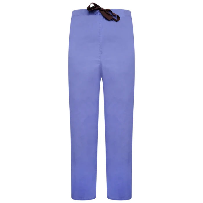 Behrens Reversible Scrub Trousers unisex showing 65/35 polycotton fabric adjustable drawstring waist colour-coded ties and rear patch pocket
