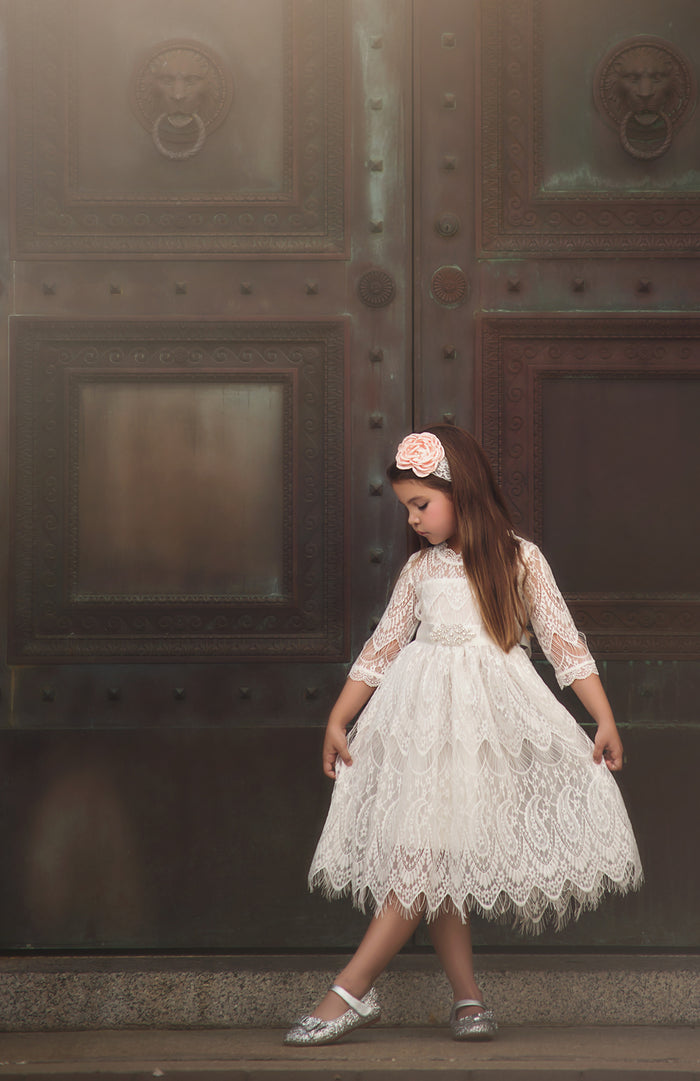 BELLA RAFAELA DRESS & BELT SET- ANTIQUE WHITE