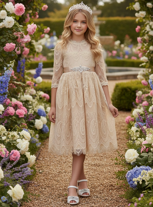BELLA RAFAELA DRESS & BELT SET-BUTTERSCOTCH