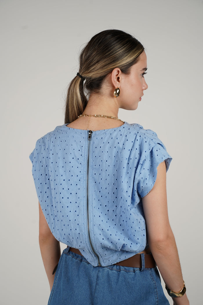 Blue Eyelet Blouse