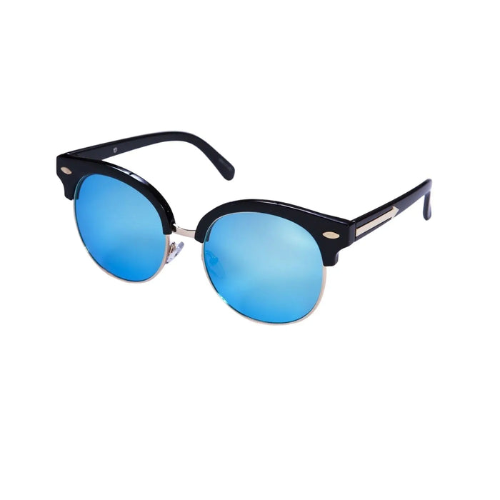 New Womens Mens Blue Reflective Lens Retro Sunglasses Unisex Fashion Black Frame - Pantsnsox