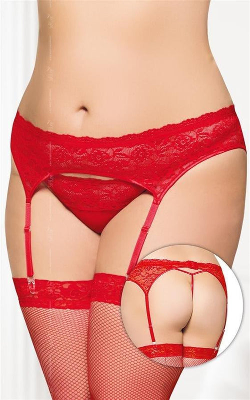 Bouquet Lace Garterbelt and G-String Red