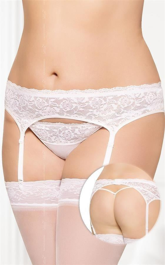 Bouquet Lace Garterbelt and G-String  White