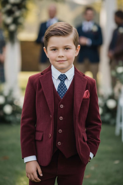 BOYS BARCLAY SUIT BURGUNDY VELVET 3PC SET