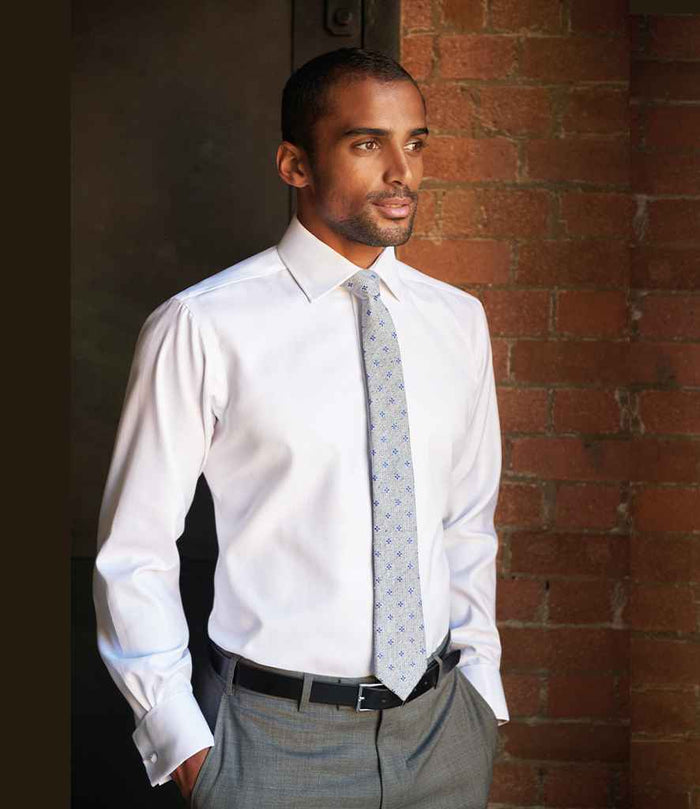 Brook Taverner Andora Long Sleeve Herringbone Shirt | White Herringbone - Eg Clothing UK