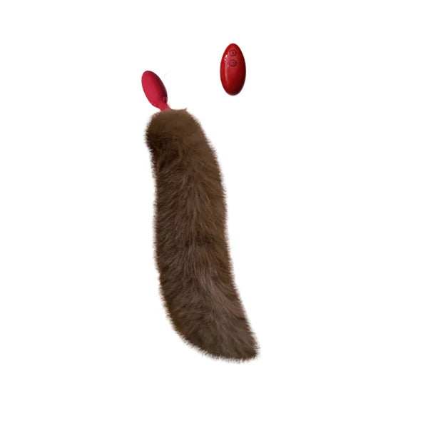 Brown Remote-control Swinging & Vibrating Faux Fur Tail Plug