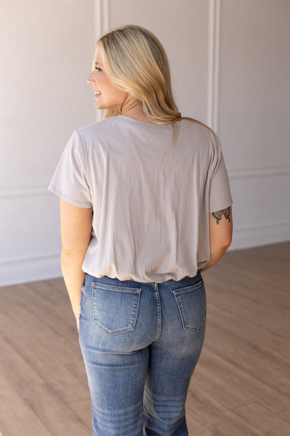 Bubble Hem V-Neck Top - Taupe
