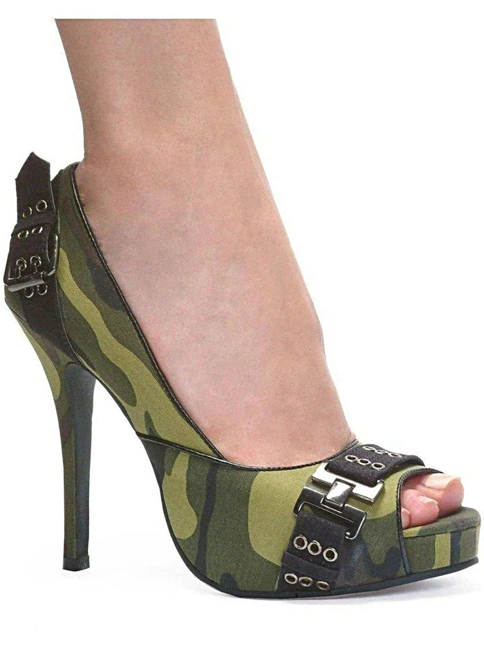 Camo High Heel Shoes - Ellie Shoes 423-PFC Women's 4" Open Toe Pump in Camo/Black - Women's Camo Pumps
