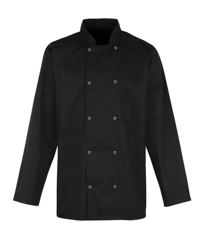 Chef's Jacket Unisex Long Sleeve 65/35 polyester cotton 195GSM cutaway mandarin collar metal stud fastening pen pocket