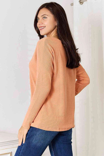 Chic Basic Bae Half Button Long Sleeve Top - Versatile Opaque Style with Moderate Stretch Trendsi
