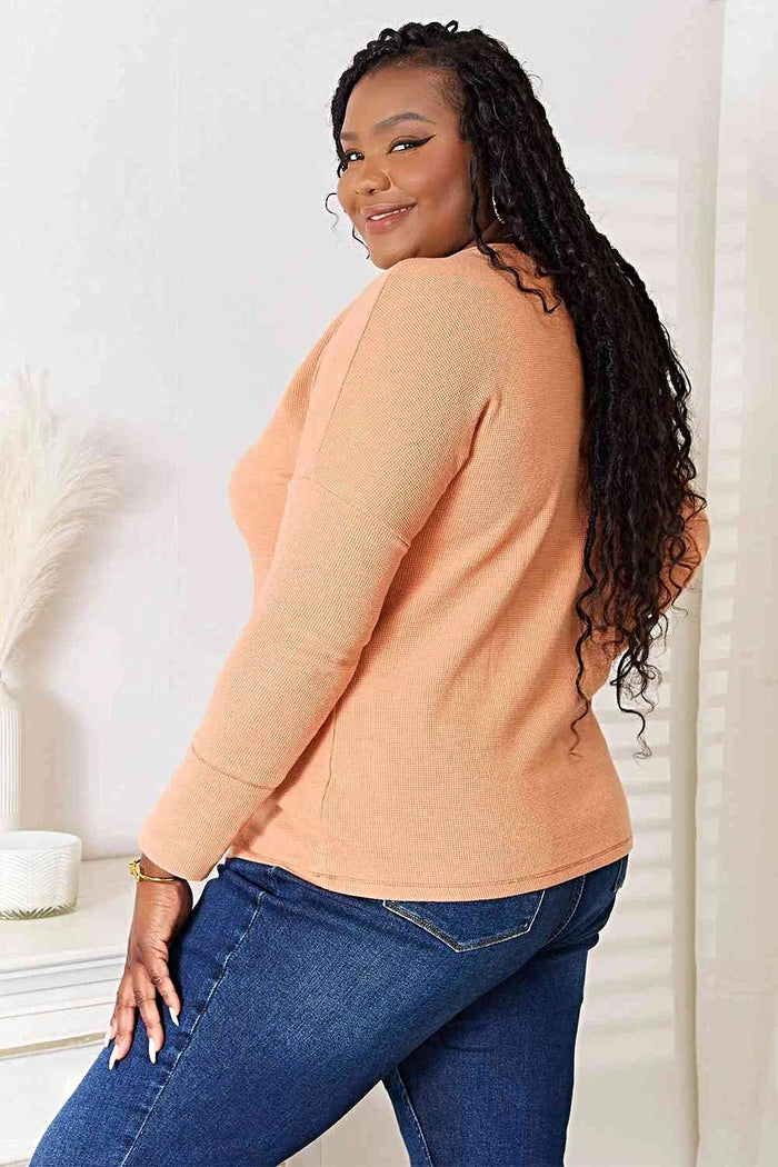 Chic Basic Bae Half Button Long Sleeve Top - Versatile Opaque Style with Moderate Stretch Trendsi
