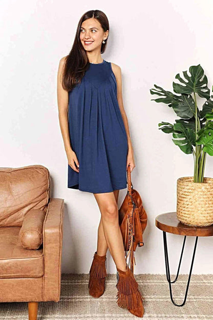 Chic Sleeveless Mini Dress with Round Neckline - Solid Opaque Style for Effortless Elegance Trendsi