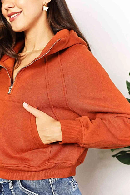 Chic Solid Half-Zip Hoodie with Long Raglan Sleeves and Cropped Design Trendsi