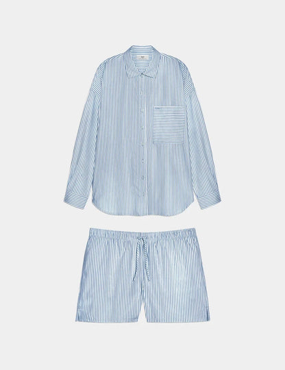 | Classic Cotton PJ Set shown front-facing against a light gray background | Blue Stripe
