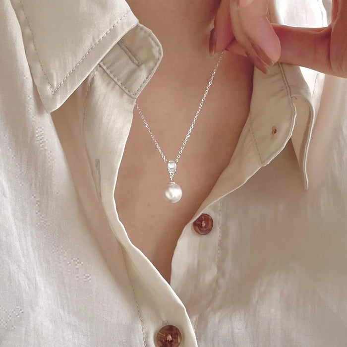 Classic Essential Unique Pearl Sterling Silver S925 Pendant Necklace Crushes.