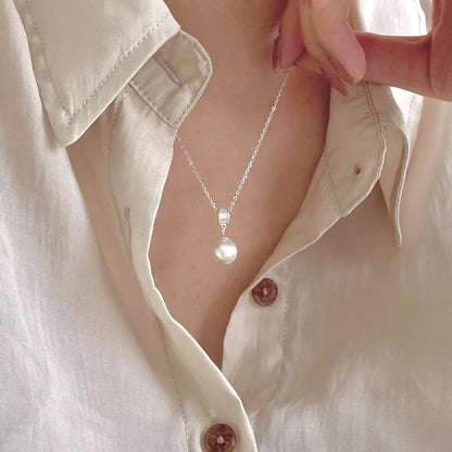 Classic Essential Unique Pearl Sterling Silver S925 Pendant Necklace Crushes.