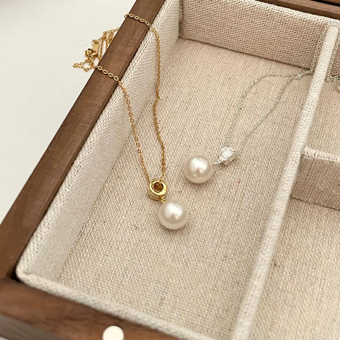 Classic Essential Unique Pearl Sterling Silver S925 Pendant Necklace Crushes.