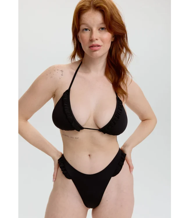 Cora Ruffle Thong Bikini Bottom Black