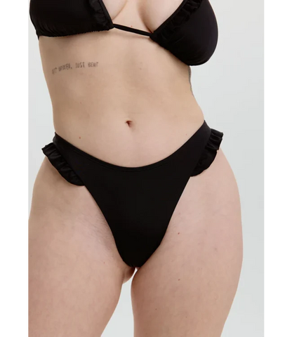 Cora Ruffle Thong Bikini Bottom Black