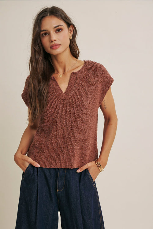 Cotton Slub Sweater Top | Rust