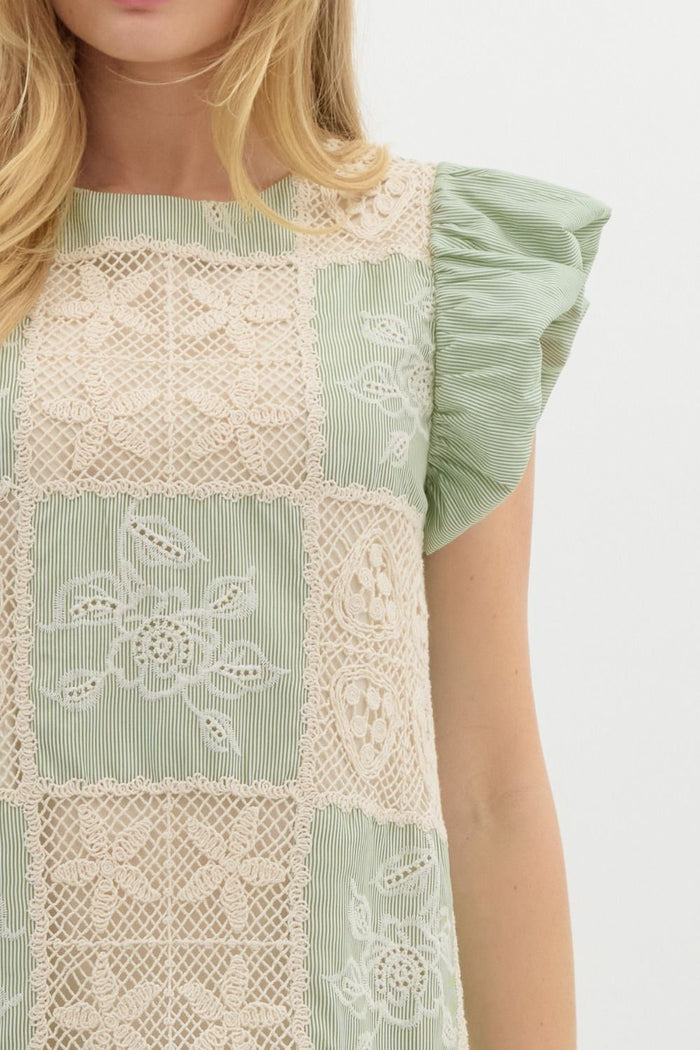 Crochet Panel Round Neck Pullover Mini Dress