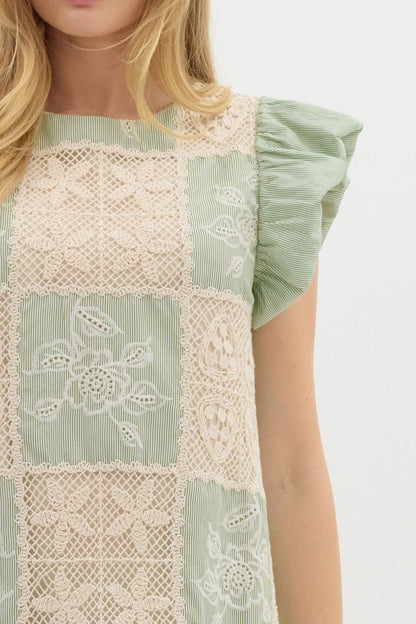 Crochet Panel Round Neck Pullover Mini Dress