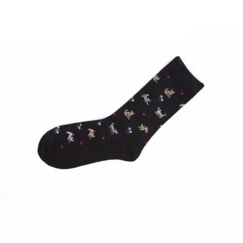 Cute Cat 2 Pairs Black Pink Crew Socks for Women Sunfort