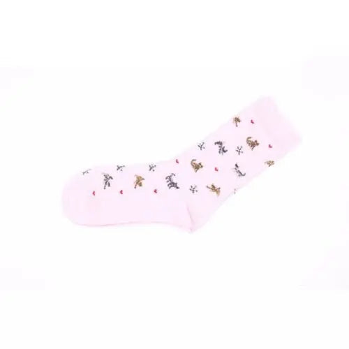 Cute Cat 2 Pairs Black Pink Crew Socks for Women Sunfort