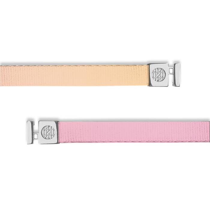 Flat hoodie string that changes out. One side is pastel pink and fades into pastel orange on the other side.. Inside reads "Day By Day". Each end has silver metal aglets for changing the strings.