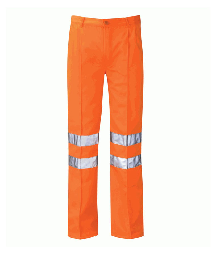 Delta Classic Hi Vis Tall Leg trouser with sewn-on reflective tape contrast grey trim front slant and back jet pockets