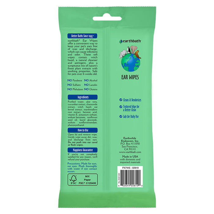 Earthbath Ear Wipes-Ear Wipes : 25 ct - Dog.Dog.Cat.