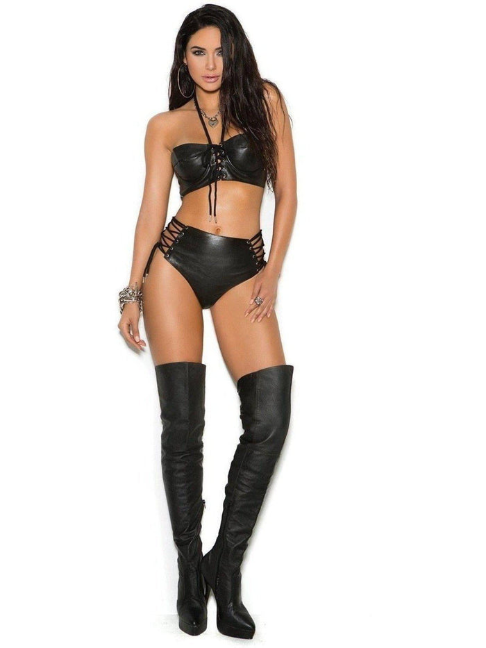 Elegant Moments  L7137 Leather booty shorts with lace up sides Elegant Moments