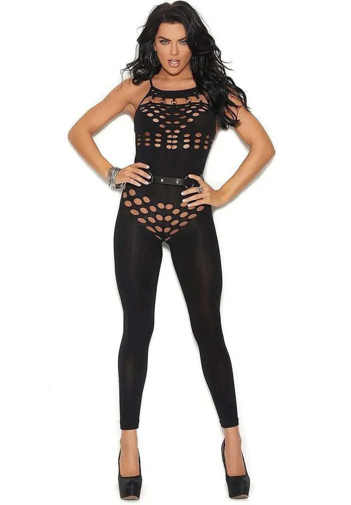Elegant Moments Opaque Footless Bodystocking with Halter Neck and Cut-Out Detailing Elegant Moments