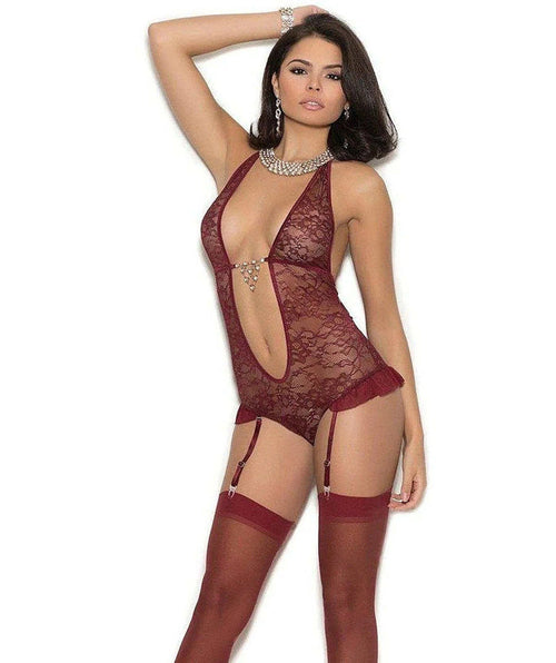 Elegant Moments Teddiette, Ultra-Deep V Neckline & Rhinestone Detail. Reg.$33 Elegant Moments