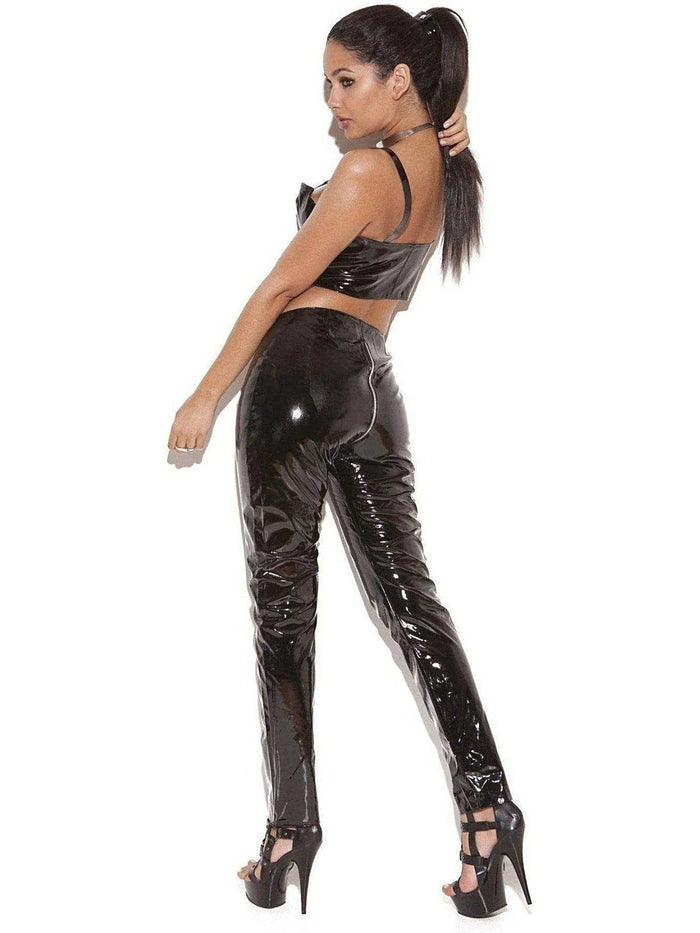 Elegant Moments V9207 Black Zip Front Vinyl Pants for Women - Sizes S, M, L Elegant Moments