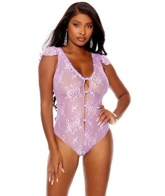 Elegant Slip-On Teddy in Lilac Lace Pearl Button Closure, Cap Sleeves. Reg.$38 Elegant Moments