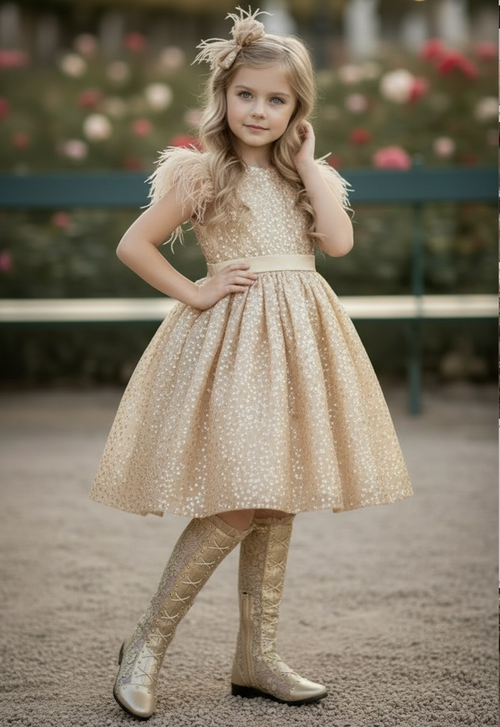 ELIANA DRESS & HAIR BOW SET GOLD