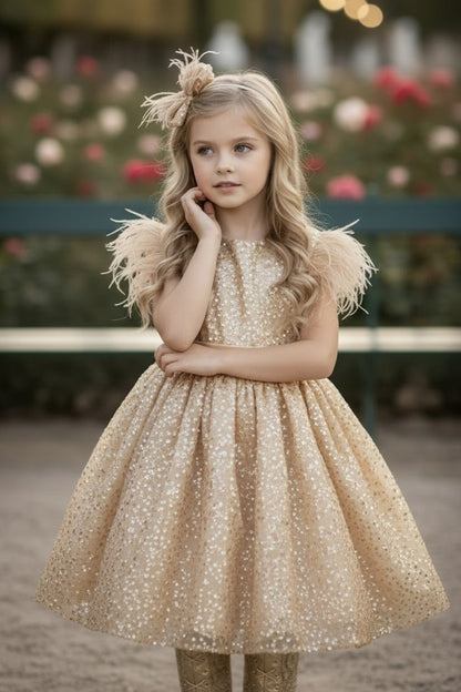 ELIANA DRESS & HAIR BOW SET GOLD