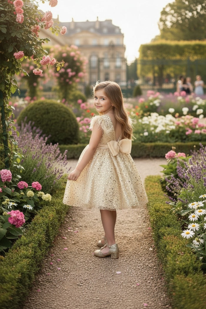 ELIANA DRESS & HAIR BOW SET GOLD