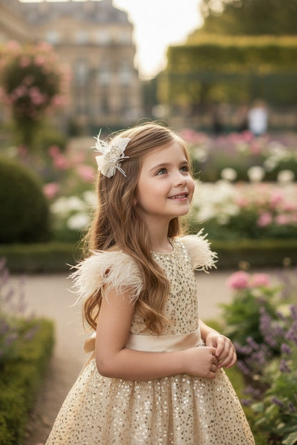 ELIANA DRESS & HAIR BOW SET GOLD