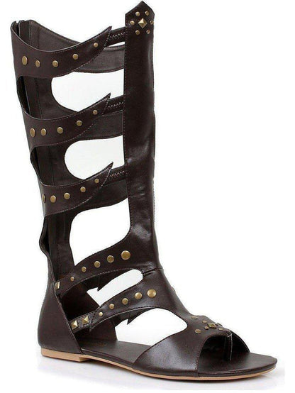 Ellie Shoes 031-Warrior Men's Knee-High Sandals - Flat Design in Black & Brown, Sizes S-M-L Ellie Shoes