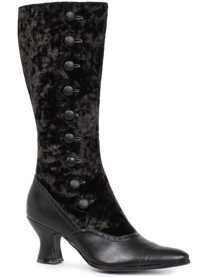 Ellie Shoes 253-GAIL 2.5" Heel Black Velvet Ankle Boots with Decorative Button Detail Ellie Shoes