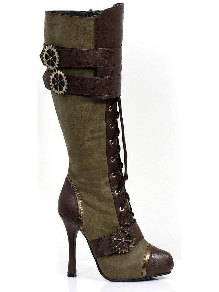 Ellie Shoes 420-Quinley 4" Knee High Steampunk Boots With Laces - Brown & Green, Sizes 6-12 Ellie Shoes